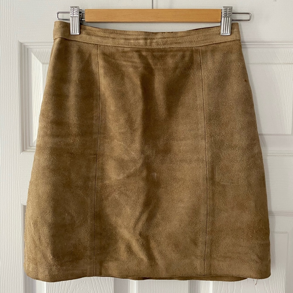 VINTAGE Camel - Real Suede Mini Skirt - Small